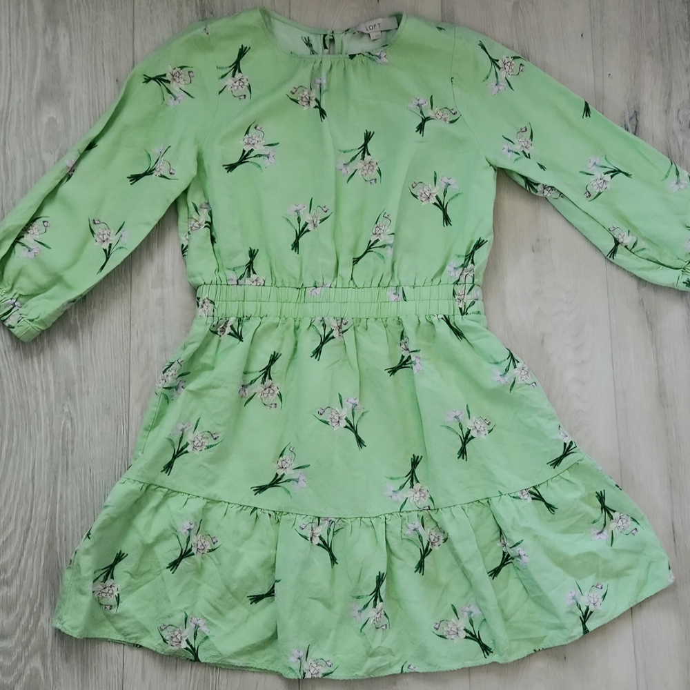 LOFT Light Green Floral Dress XL